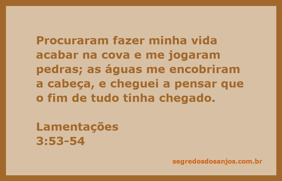 Ilustração de Lamentações 3:53-54, mostrando uma pessoa em desespero cercada por águas escuras e pedras.
