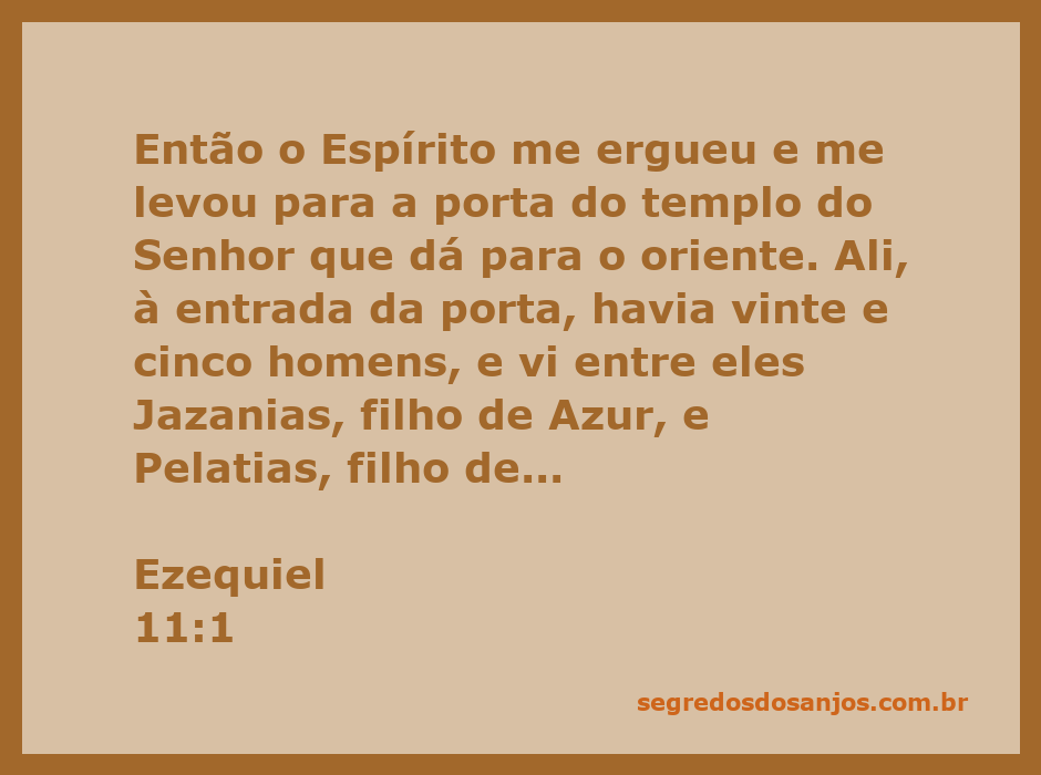 Ezequiel é levantado pelo Espírito e levado à porta do templo do Senhor, onde vê líderes do povo.