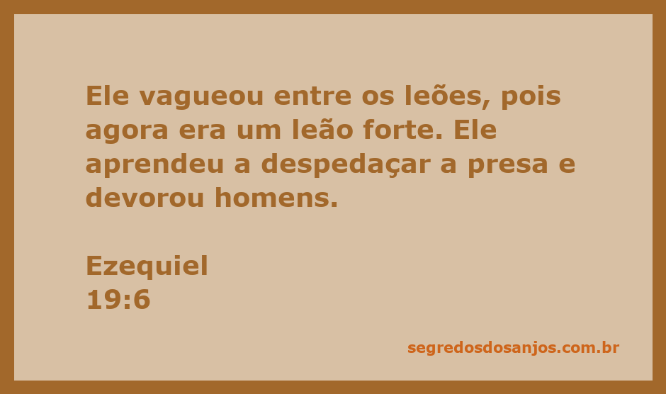 Ilustração de um leão forte vagando entre outros leões, simbolizando a força e a destreza na caça, inspirado em Ezequiel 19:6.