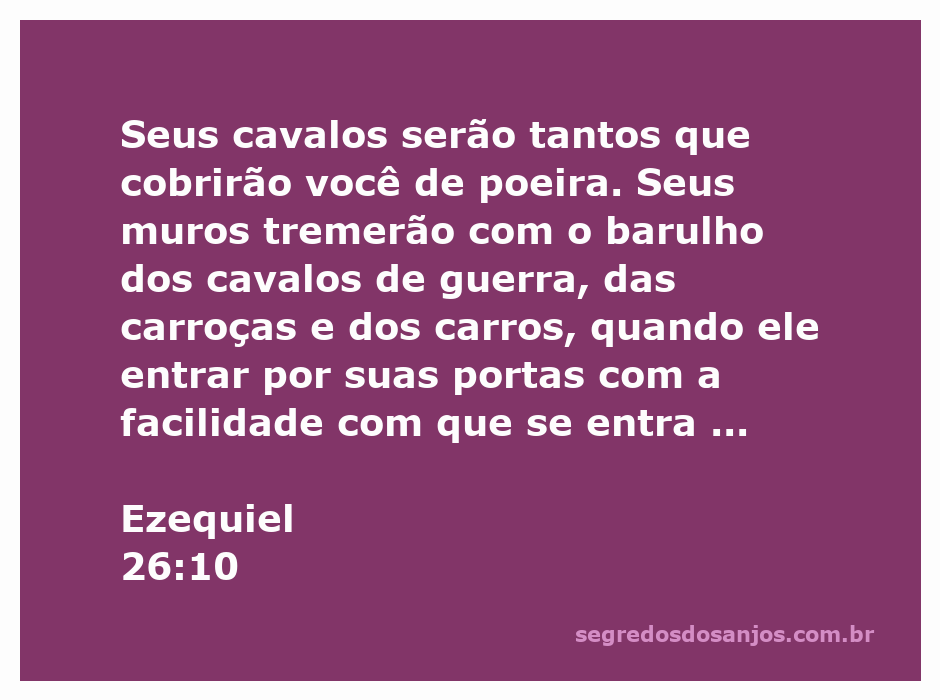 Imagem representativa da passagem bíblica Ezequiel 26:10, ilustrando cavalos de guerra e carros em movimento, simbolizando a destruição e o poder militar.