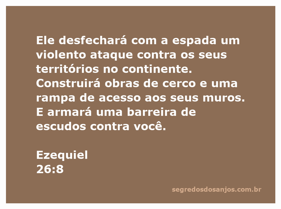 Representação artística da profecia de Ezequiel 26:8, mostrando um ataque militar com uma espada e obras de cerco.