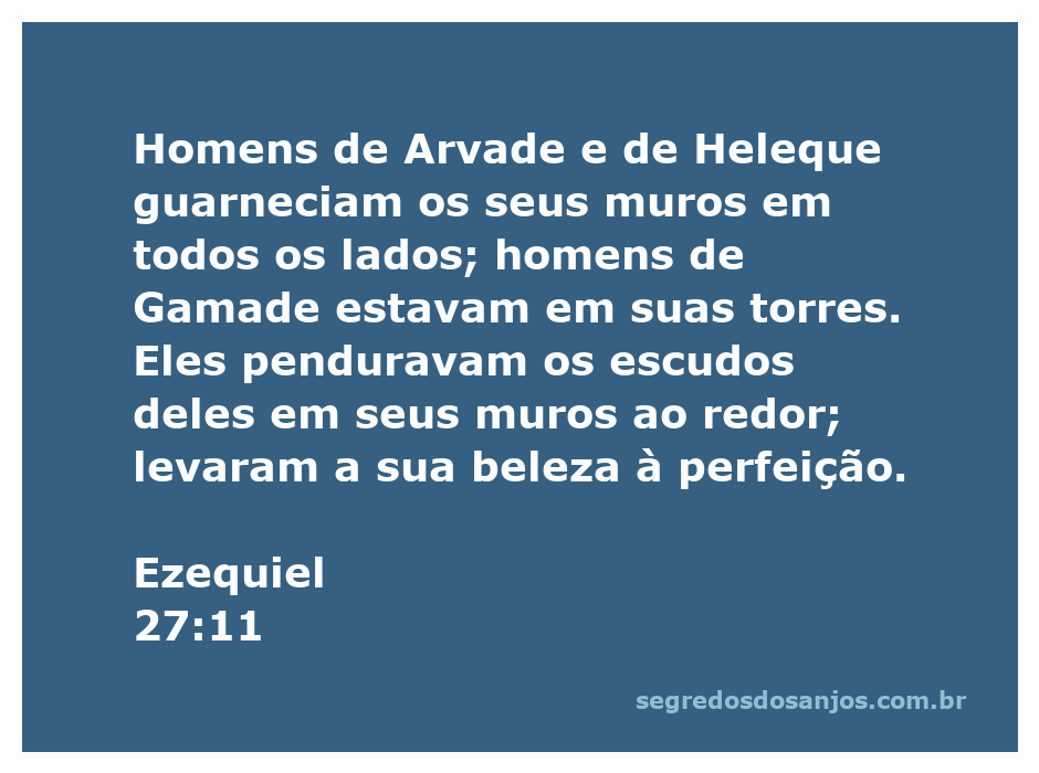 Ilustração de guerreiros de Arvade e Heleque defendendo muros com escudos, inspirada em Ezequiel 27:11.