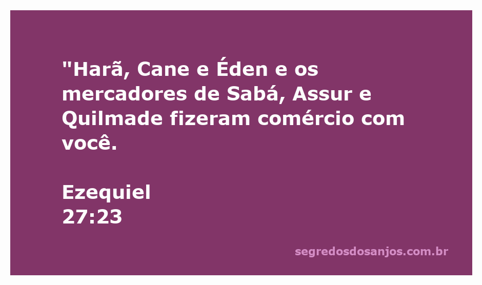Ilustração dos mercadores de Harã, Cane, Éden, Sabá, Assur e Quilmade em comércio, conforme Ezequiel 27:23.