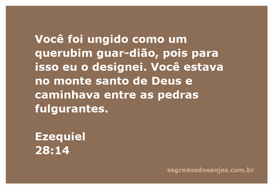 Imagem de um querubim guardião no monte santo de Deus, representando a passagem de Ezequiel 28:14.