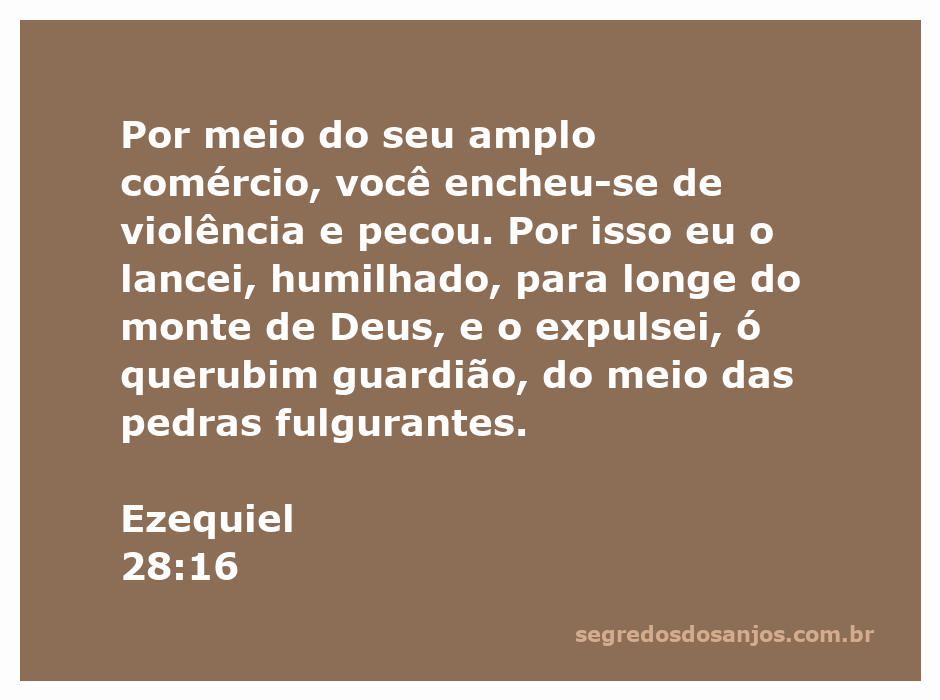 Ilustração de Ezequiel 28:16, representando a queda do querubim guardião devido à sua corrupção e pecado.