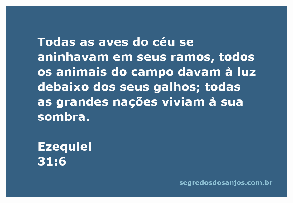 Uma árvore majestosa com aves aninhadas em seus ramos e animais descansando à sua sombra, simbolizando a proteção e abrigo das nações.