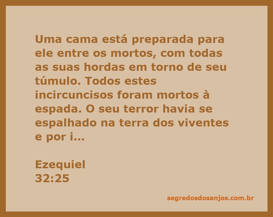 Ilustração do versículo Ezequiel 32:25 com uma imagem simbólica de uma cova e uma cama preparada entre os mortos.