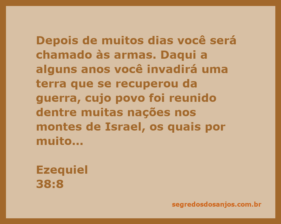 Imagem do versículo Ezequiel 38:8, que fala sobre a invasão de uma terra recuperada e povoada em Israel.