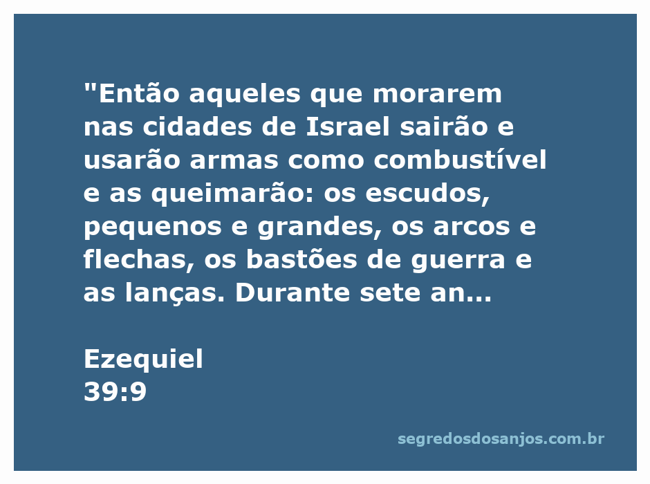 Imagem representativa da passagem de Ezequiel 39:9, ilustrando guerreiros israelitas queimando armas como combustível.