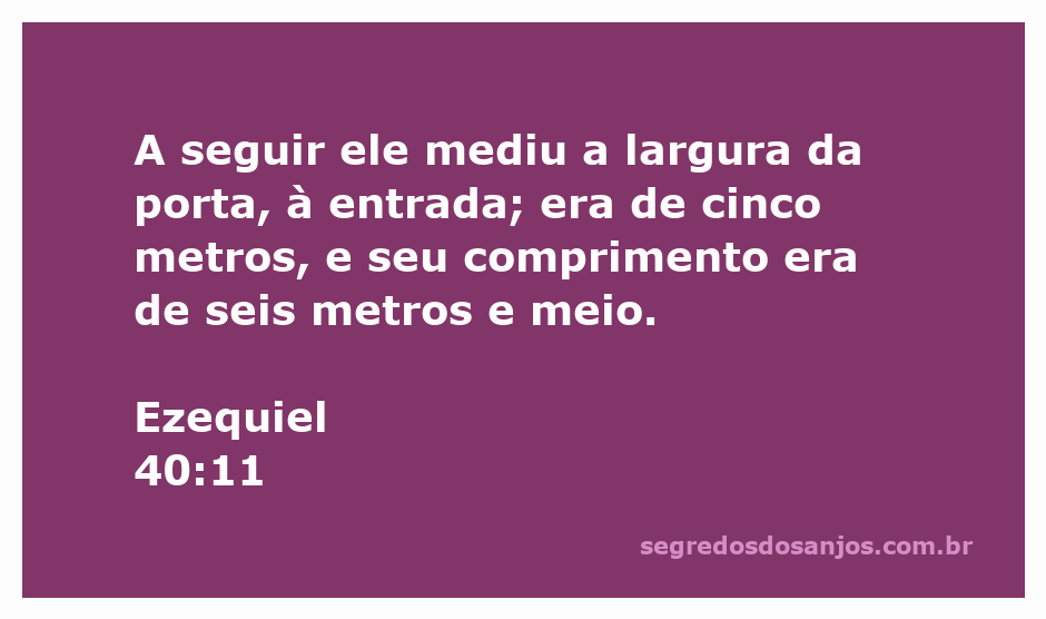 Ilustração da porta medida em Ezequiel 40:11, mostrando suas dimensões de cinco metros de largura e seis metros e meio de comprimento.
