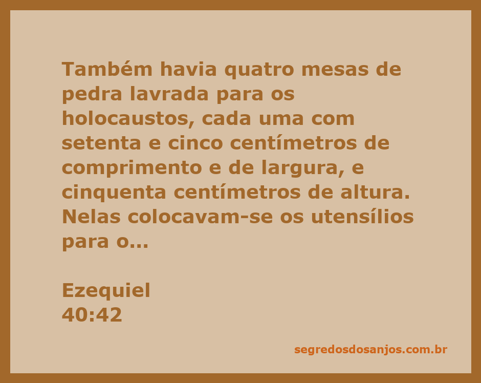Mesas de pedra lavrada usadas para holocaustos conforme descrito em Ezequiel 40:42.