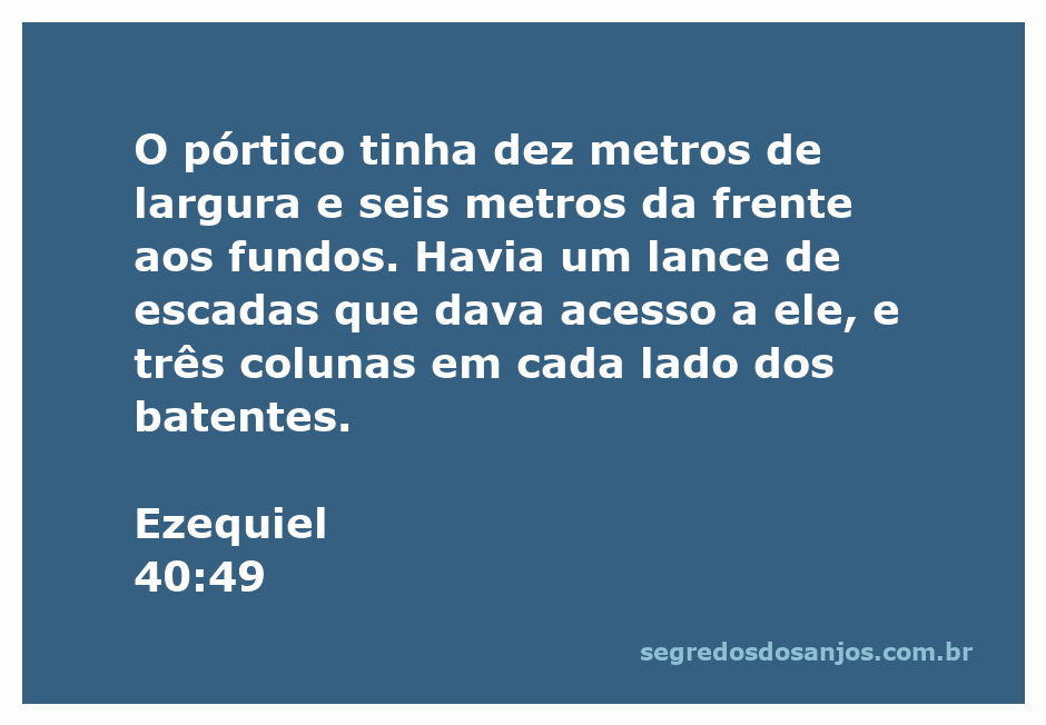 Ilustração do pórtico descrito em Ezequiel 40:49, mostrando suas dimensões e colunas.