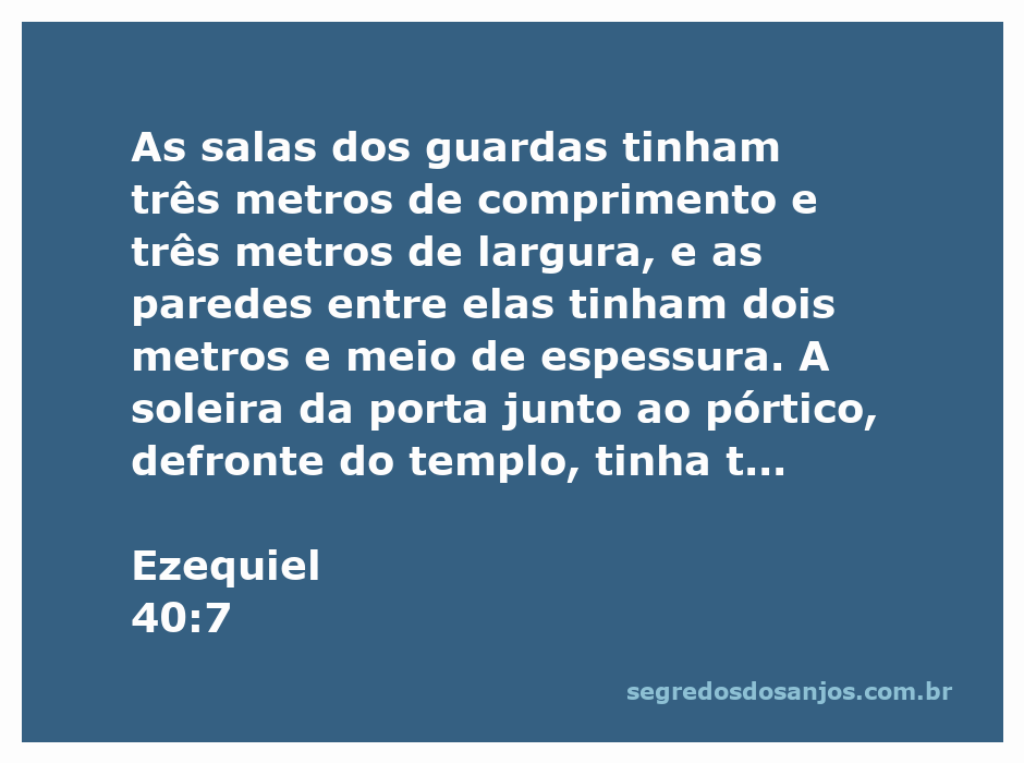 Diagrama das salas dos guardas do templo descritas em Ezequiel 40:7, mostrando dimensões e arquitetura.