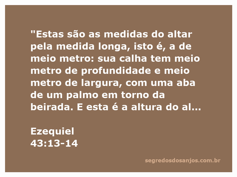 Ilustração das medidas do altar descrito em Ezequiel 43:13-14, destacando suas dimensões e características.