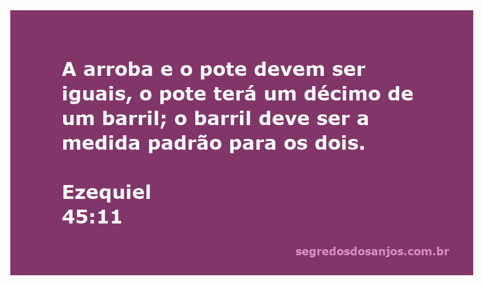 Imagem ilustrativa do versículo Ezequiel 45:11, mostrando medidas de arroba e pote com referência à igualdade nas medidas.