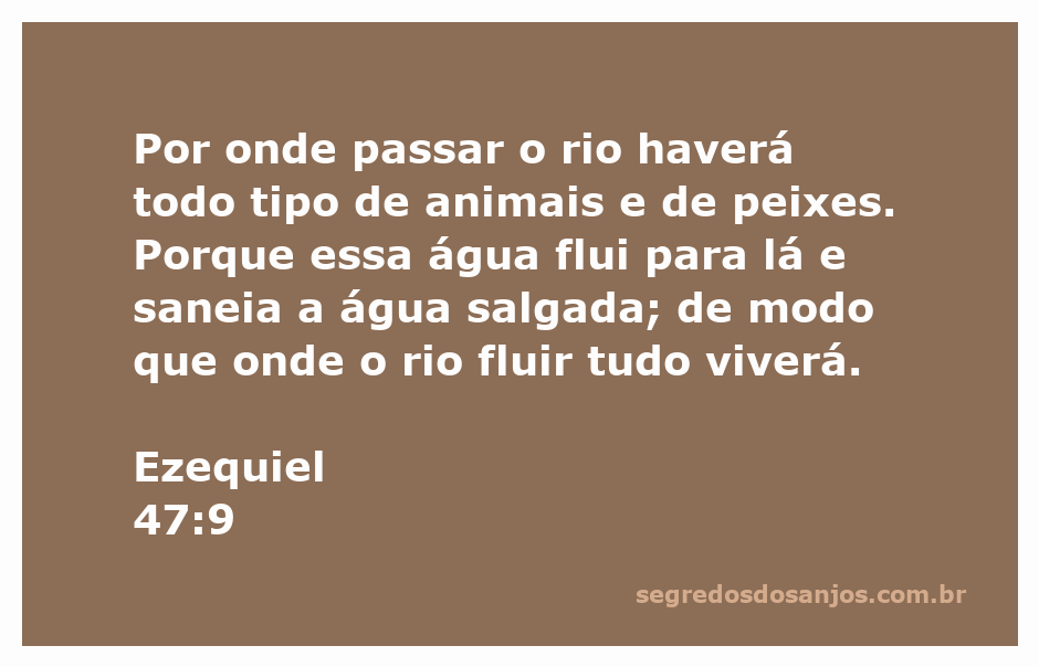 Imagem do rio Ezequiel, simbolizando vida e renovação, com animais e peixes ao redor.