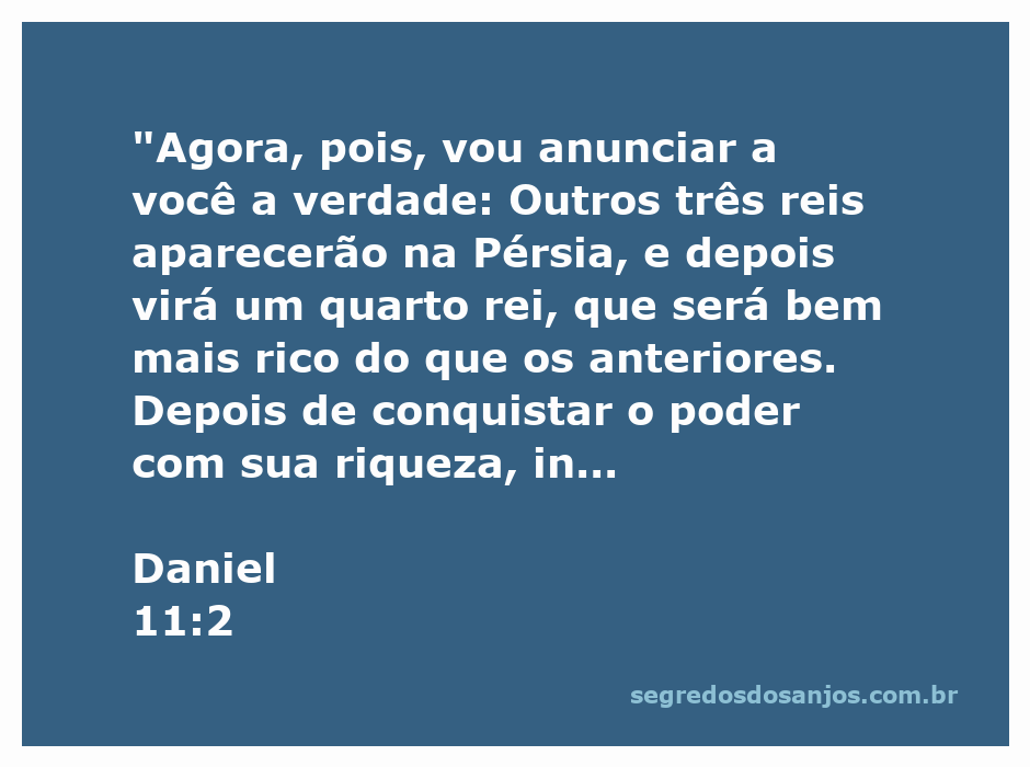 Ilustração do versículo Daniel 11:2, que fala sobre reis na Pérsia e suas riquezas em relação ao reino da Grécia.