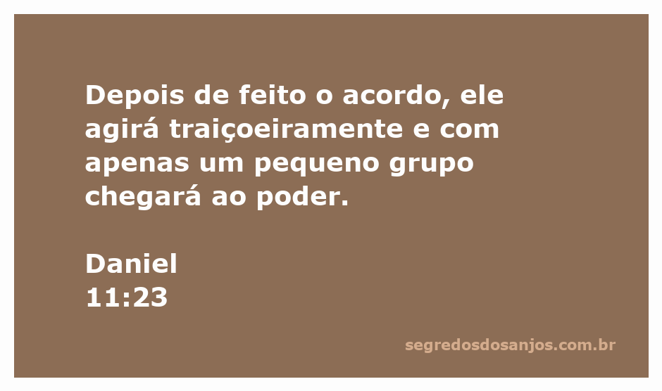 Ilustração da traição e estratégia no livro de Daniel, capítulo 11, versículo 23.