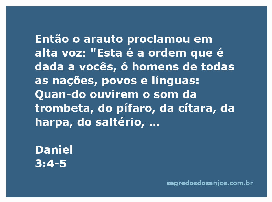 Arauto proclamando a ordem do rei Nabucodonosor para adoração da imagem de ouro em meio a várias nações e povos.