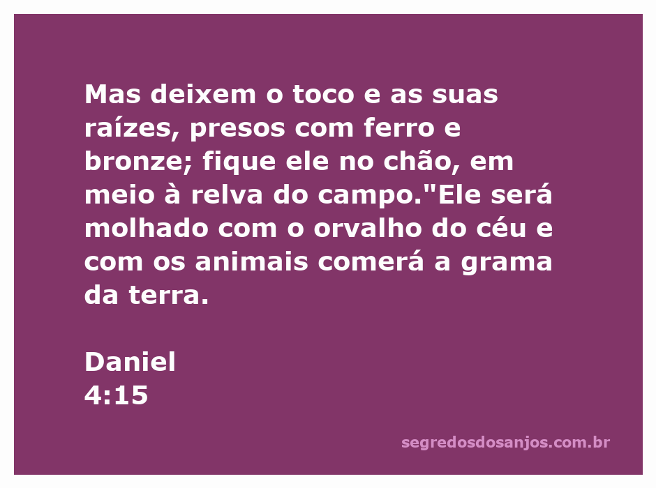 Ilustração de um toco de árvore com raízes, cercado por relva e animais pastando, representando a passagem de Daniel 4:15.