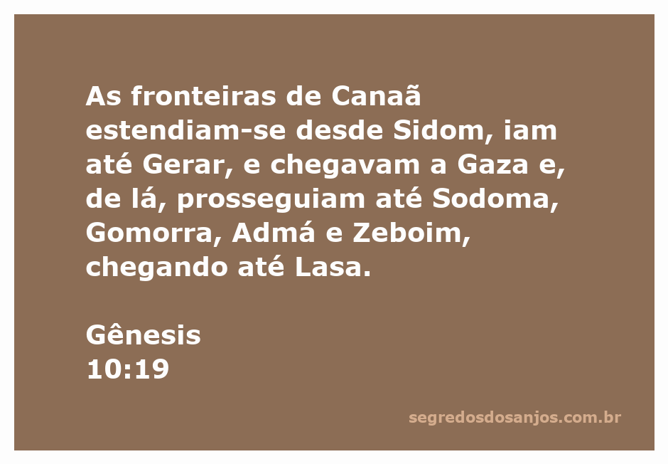 Mapa das fronteiras de Canaã conforme descrito em Gênesis 10:19, incluindo cidades como Sidom, Gaza, Sodoma e Gomorra.