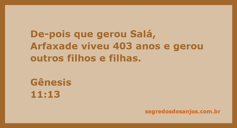 Ilustração da genealogia de Arfaxade mencionando seus 403 anos de vida e filhos e filhas após gerar Salá.