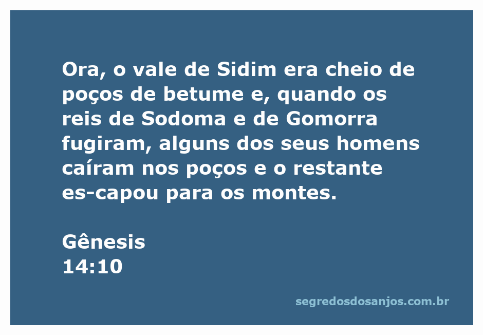 Ilustração do vale de Sidim com poços de betume, representando a fuga dos reis de Sodoma e Gomorra.
