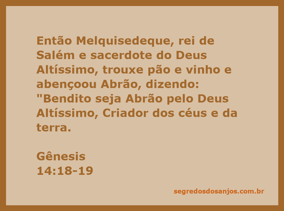 Melquisedeque abençoando Abrão com pão e vinho, representando a importância da comunhão e da bênção divina.