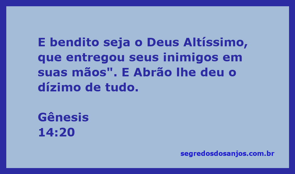 Abrão agradecendo ao Deus Altíssimo por sua proteção e vitória sobre os inimigos, representando a entrega do dízimo.