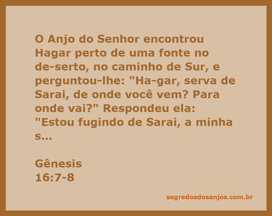 Ilustração de Hagar encontrando o Anjo do Senhor no deserto perto de uma fonte.
