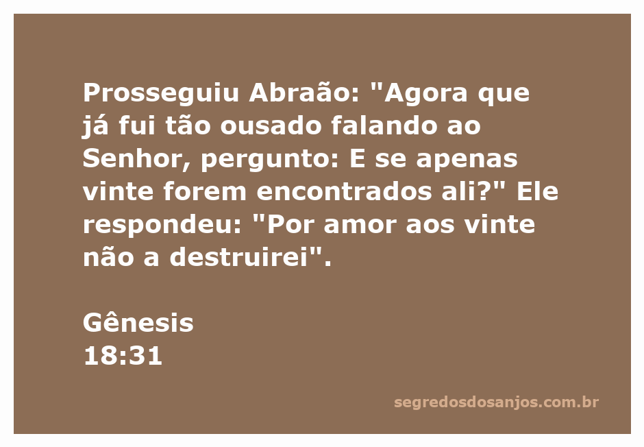 Abraão intercede ao Senhor sobre a cidade de Sodoma, questionando sobre a destruição caso haja vinte justos.