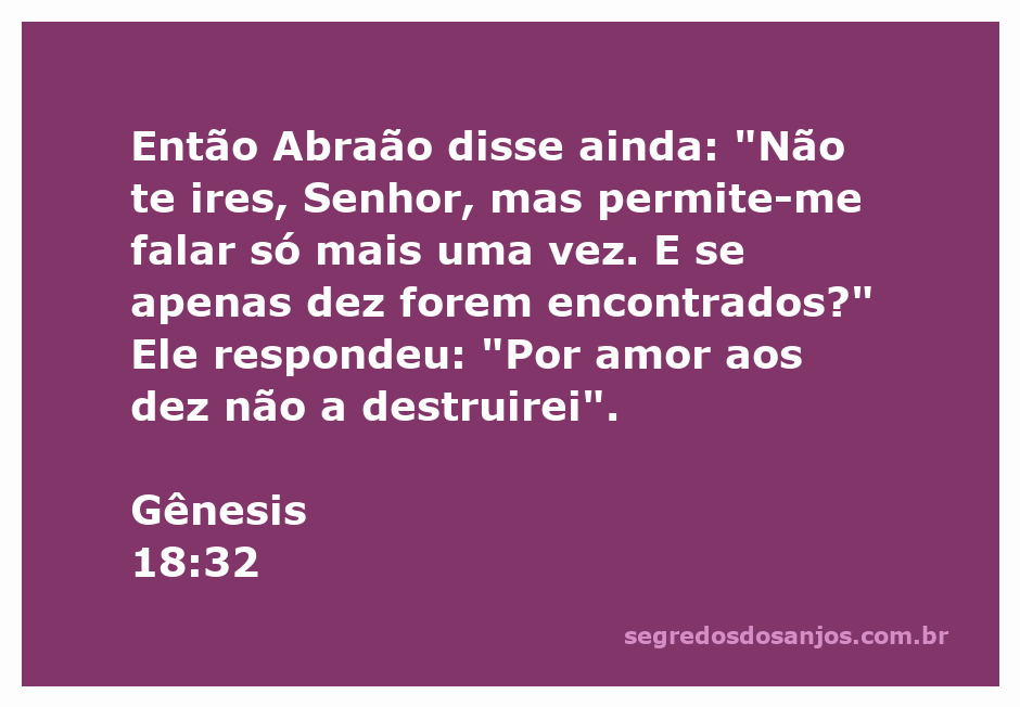 Abraão intercede a Deus em favor de Sodoma, pedindo pela salvação da cidade se dez justos forem encontrados.