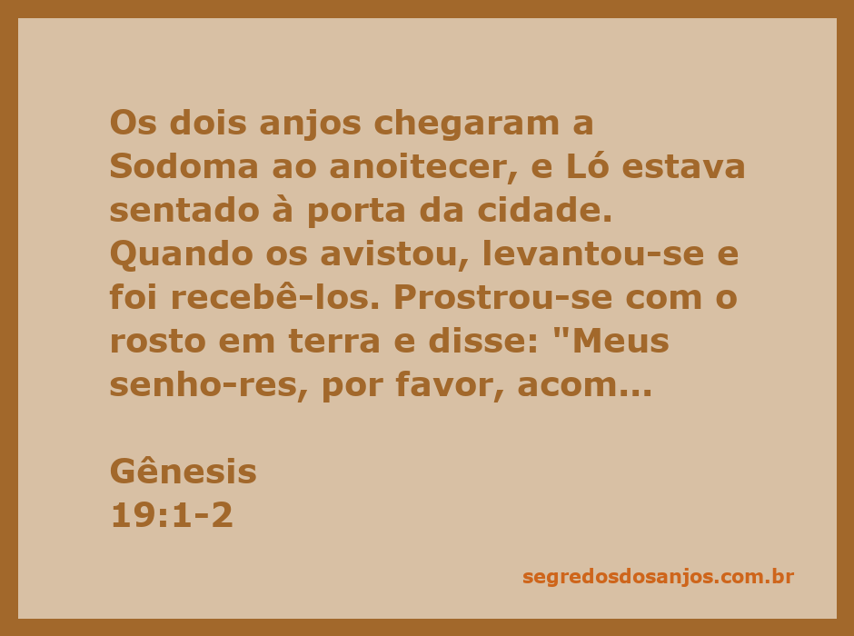 Ló recebendo os dois anjos em sua casa em Sodoma, com uma paisagem noturna ao fundo.
