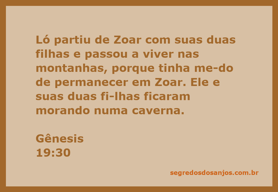 Ló e suas duas filhas vivendo em uma caverna nas montanhas após deixar Zoar, conforme Gênesis 19:30.