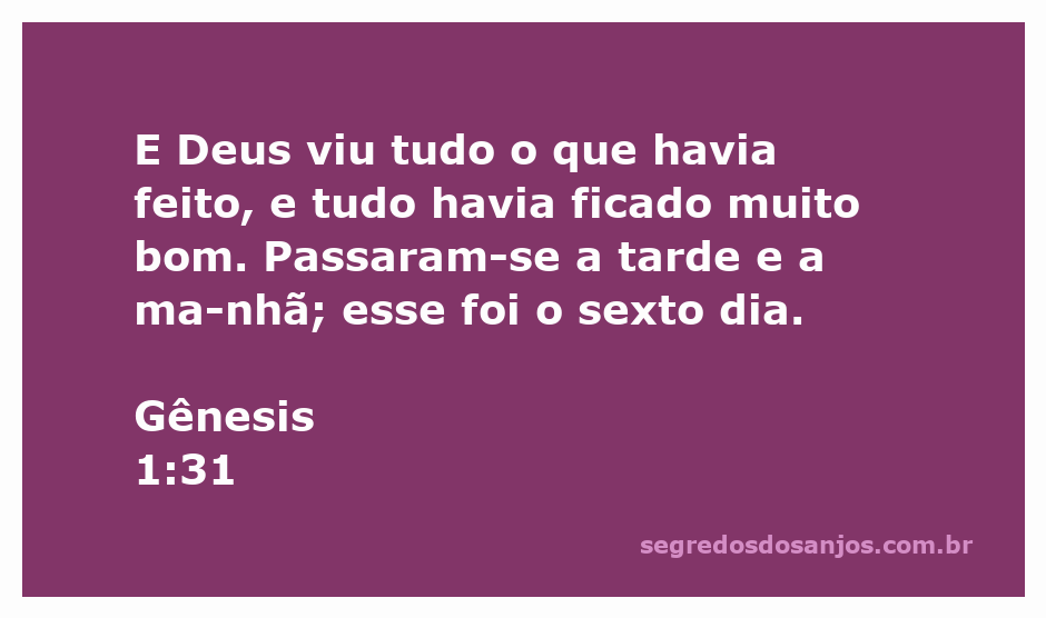 Deus observa a criação no sexto dia, com um sentimento de satisfação pelo que fez.