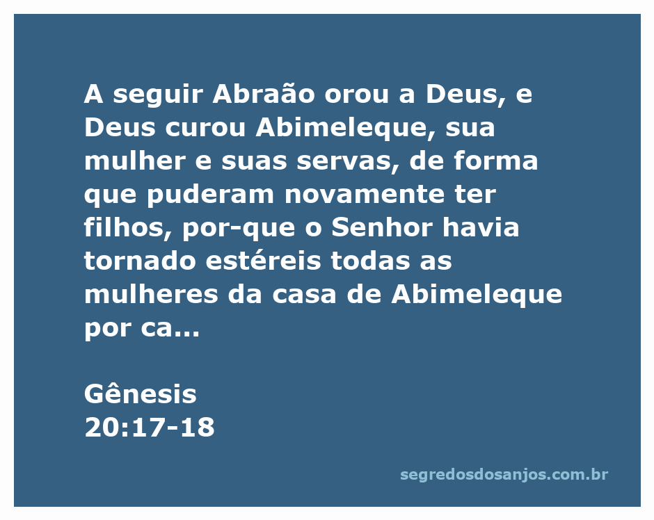 Abraão orando a Deus por Abimeleque e sua família para restaurar a fertilidade das mulheres.