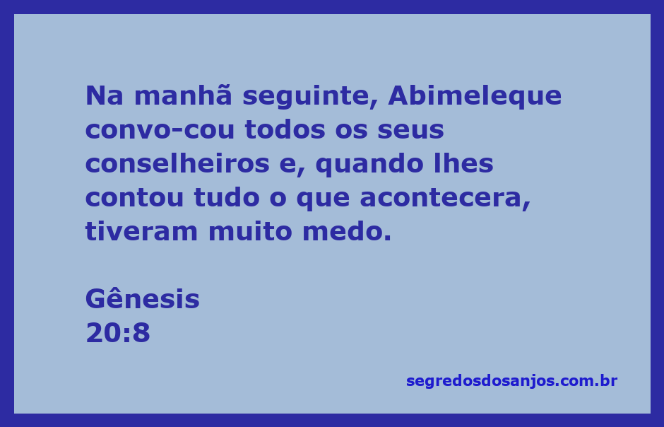 Abimeleque e seus conselheiros em reunião após eventos extraordinários descritos em Gênesis 20:8.