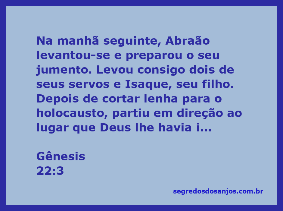 Abraão se preparando para a jornada com Isaque e servos, carregando lenha e um jumento.