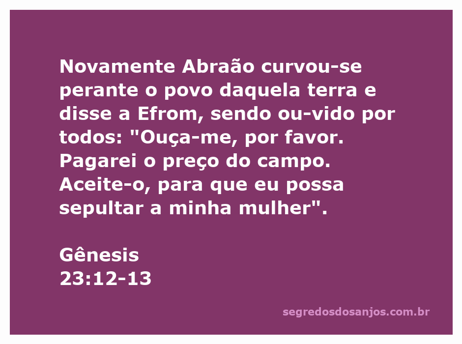 Abraão negociando com Efrom para comprar um campo para sepultar sua mulher em Gênesis 23:12-13.