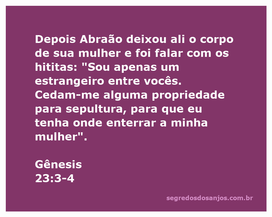 Abraão pedindo aos hititas uma propriedade para sepultar sua esposa em Gênesis 23:3-4.