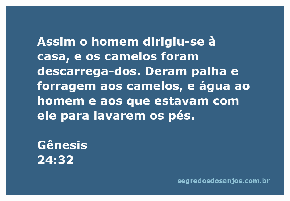 Homem e camelos sendo recebidos com palha e água na casa.