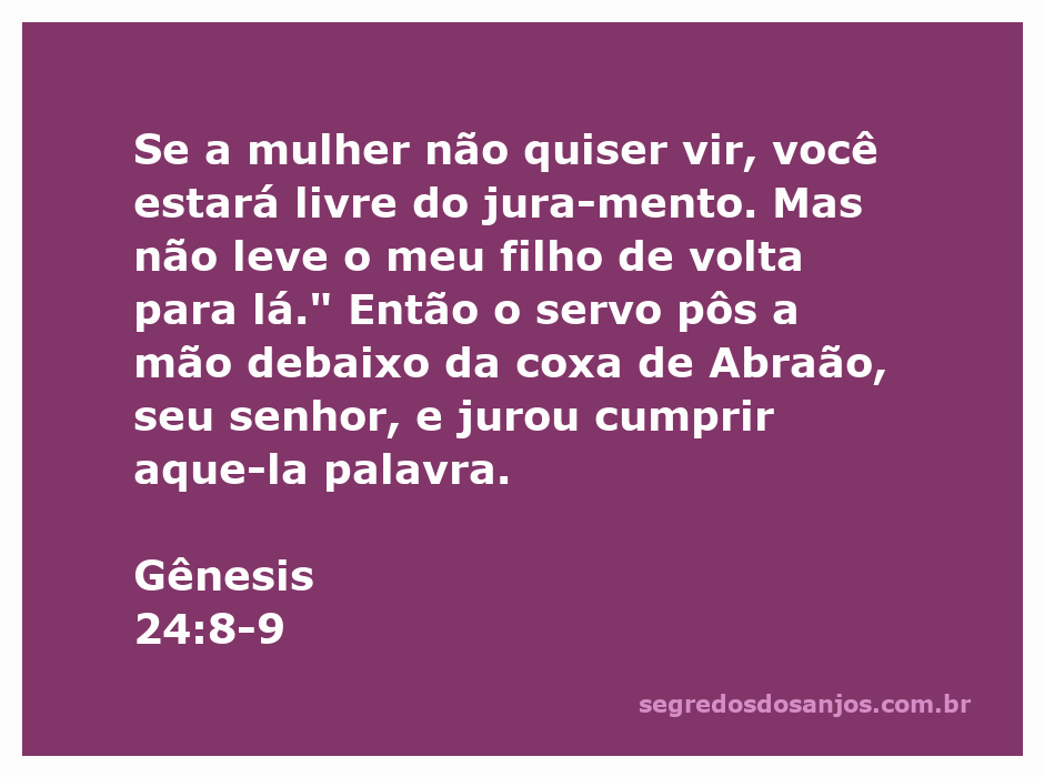 O servo de Abraão fazendo um juramento sob a coxa do patriarca, simbolizando a fidelidade e a responsabilidade nas promessas.