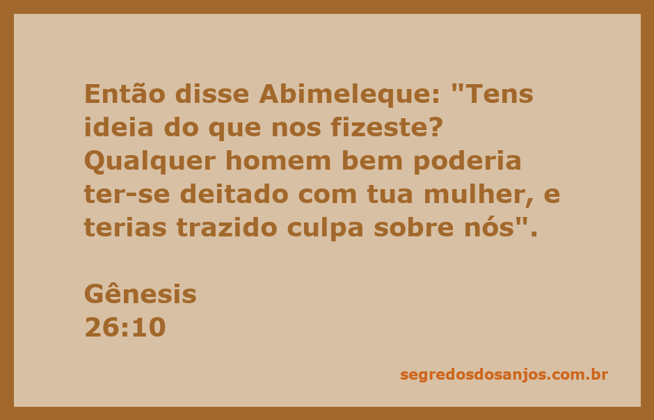 Abimeleque confronta Abraão sobre a proteção de sua mulher em Gênesis 26:10