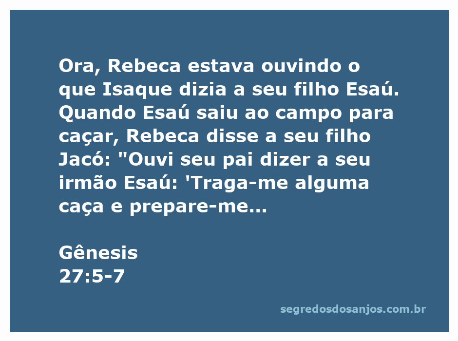 Rebeca escutando Isaque enquanto Esaú sai para caçar, representando a trama familiar em Gênesis 27.