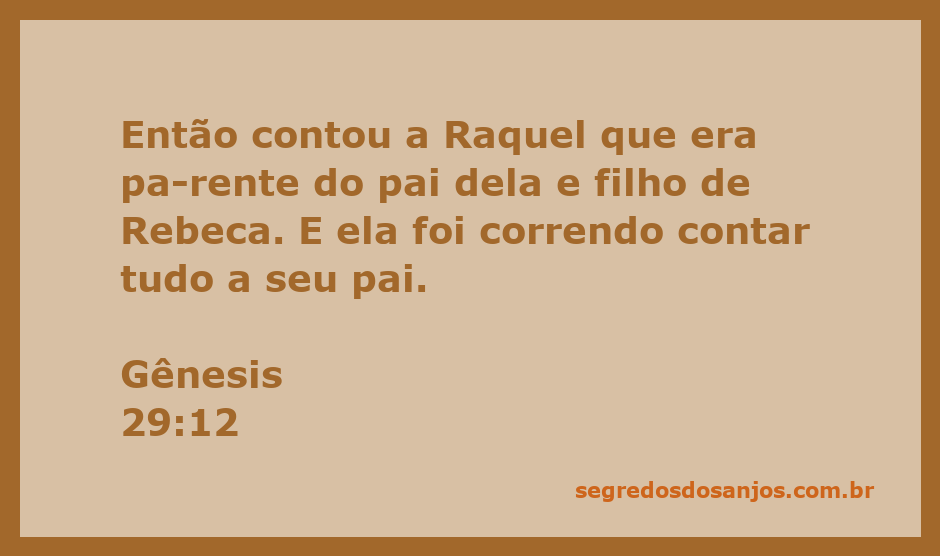 Raquel corre para contar a seu pai sobre seu parentesco com Jacó.