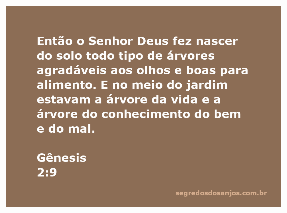 Imagem do Jardim do Éden com árvores frutíferas e a árvore da vida ao centro.