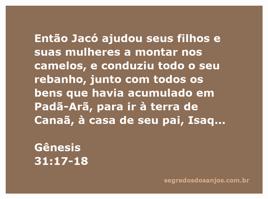 Jacó ajudando sua família a montar nos camelos enquanto leva seu rebanho para Canaã.