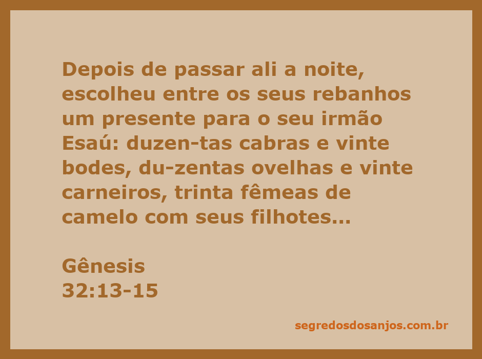 Ilustração de rebanhos de cabras, ovelhas, camelos e vacas, simbolizando o presente que Jacó enviou a Esaú.