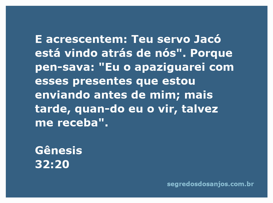 Imagem que representa Jacó enviando presentes como um gesto de apaziguamento a seu irmão Esaú, ilustrando o versículo de Gênesis 32:20.
