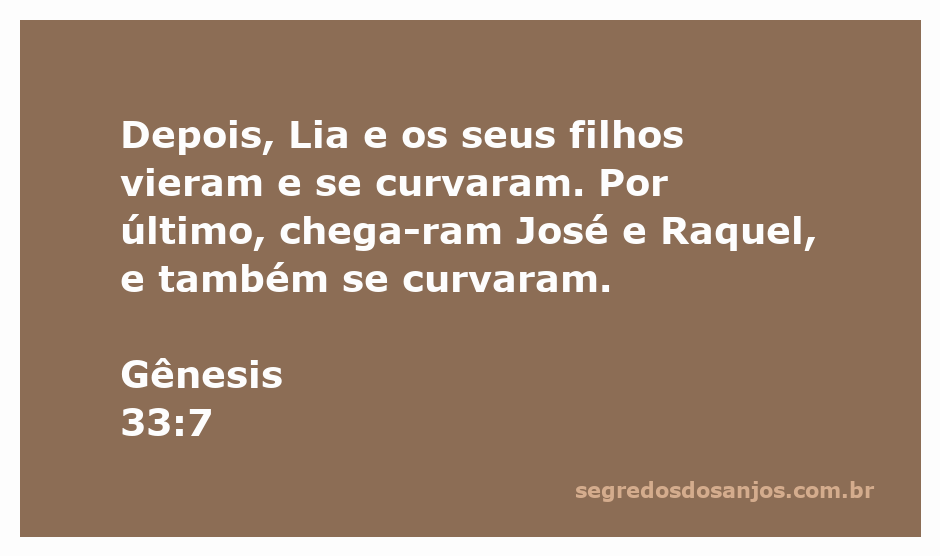 Lia e seus filhos se curvando diante de Esaú, seguidos por José e Raquel em Gênesis 33:7.